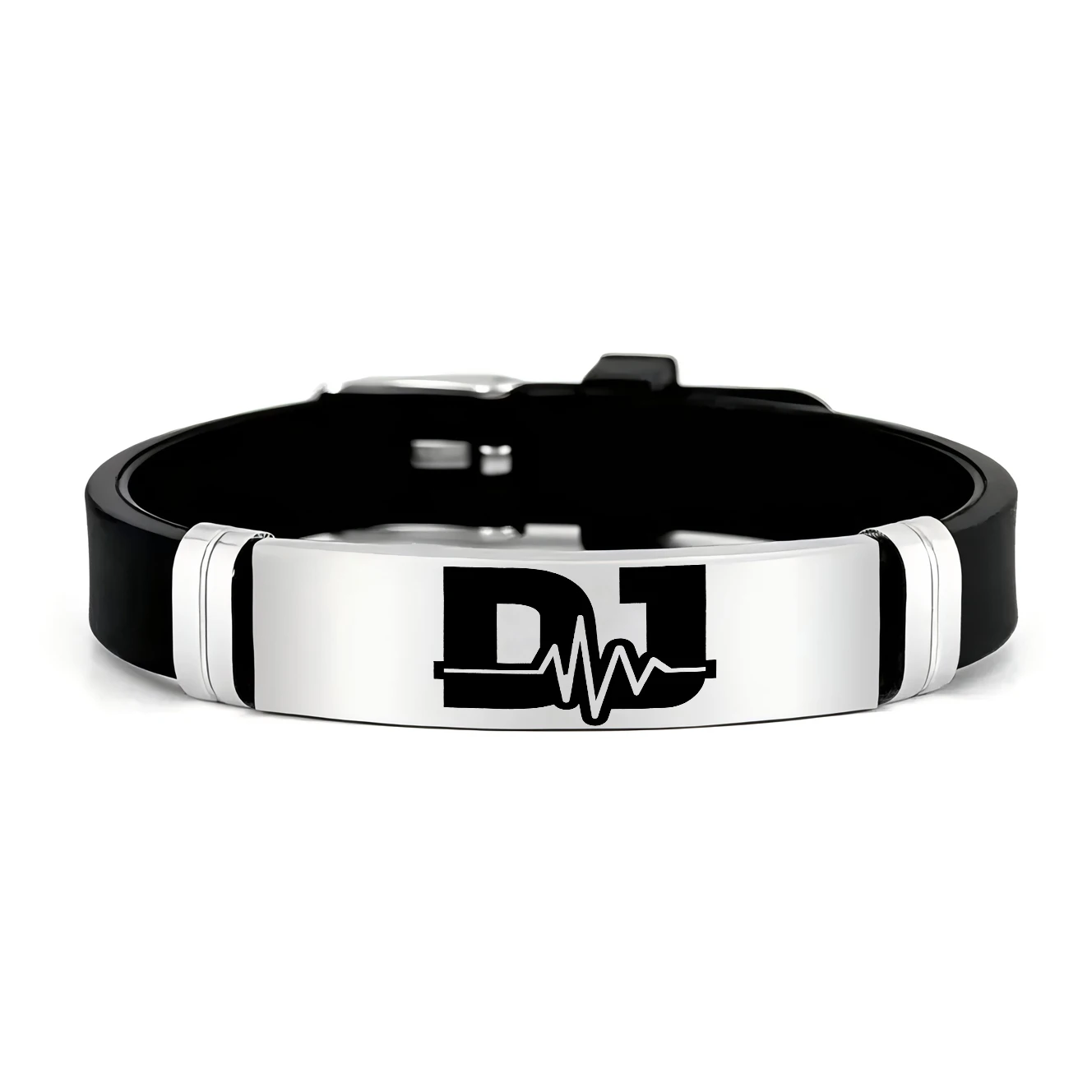 سوار سيليكون من الفولاذ المقاوم للصدأ بتردد نبضات القلب DJ، إكسسوار بسيط عصري، هدية مثالية لعشاق DJ #2