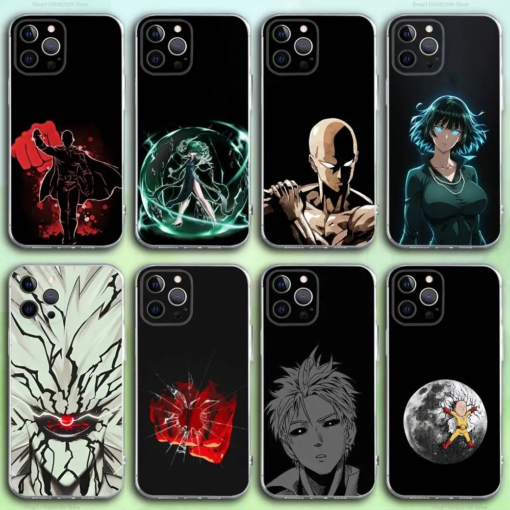 

O-One Cartoon P-Punchs Man Phone Case For iPhone 16,15,14,13,12,11 Pro,Max,Plus,X,XS,XR,SE4,E Mini Transparent Soft Cover