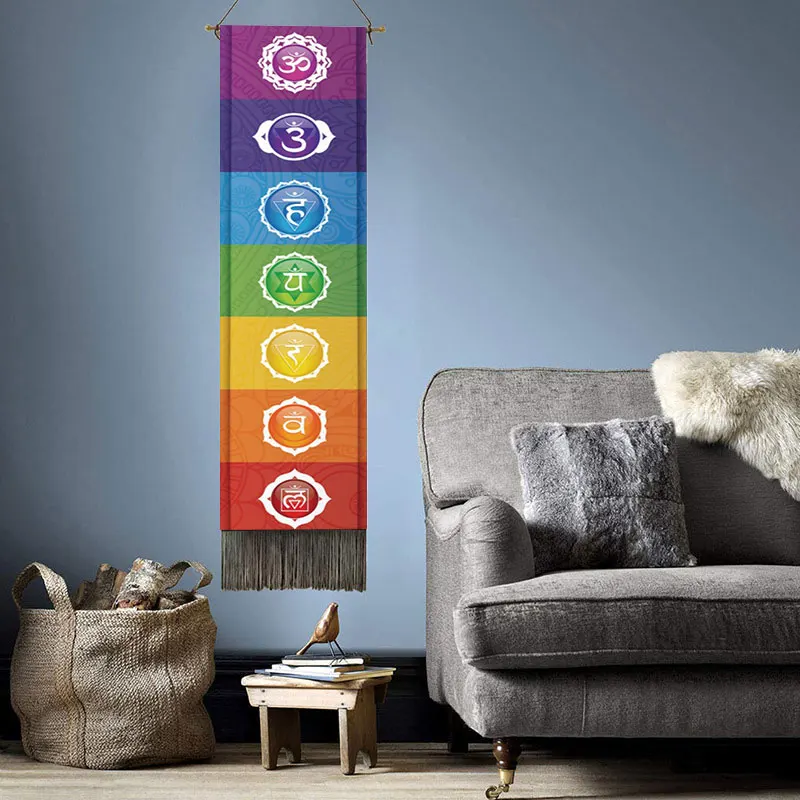 Seven Chakra Decorative Wall Hanging Tapestry Bohemia Tarot Phase Tassel Tapestry Boho Art Tapestries For Bedroom Office Decor