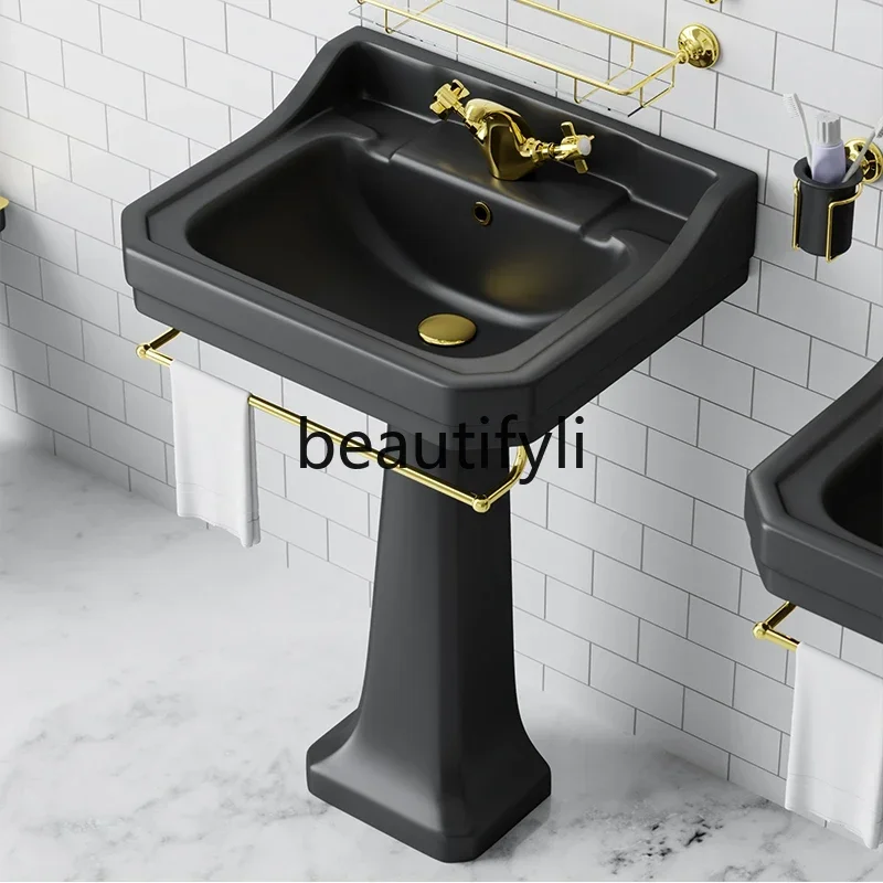 

ss25 British retro dumb black ceramic column face wash basin, retro style