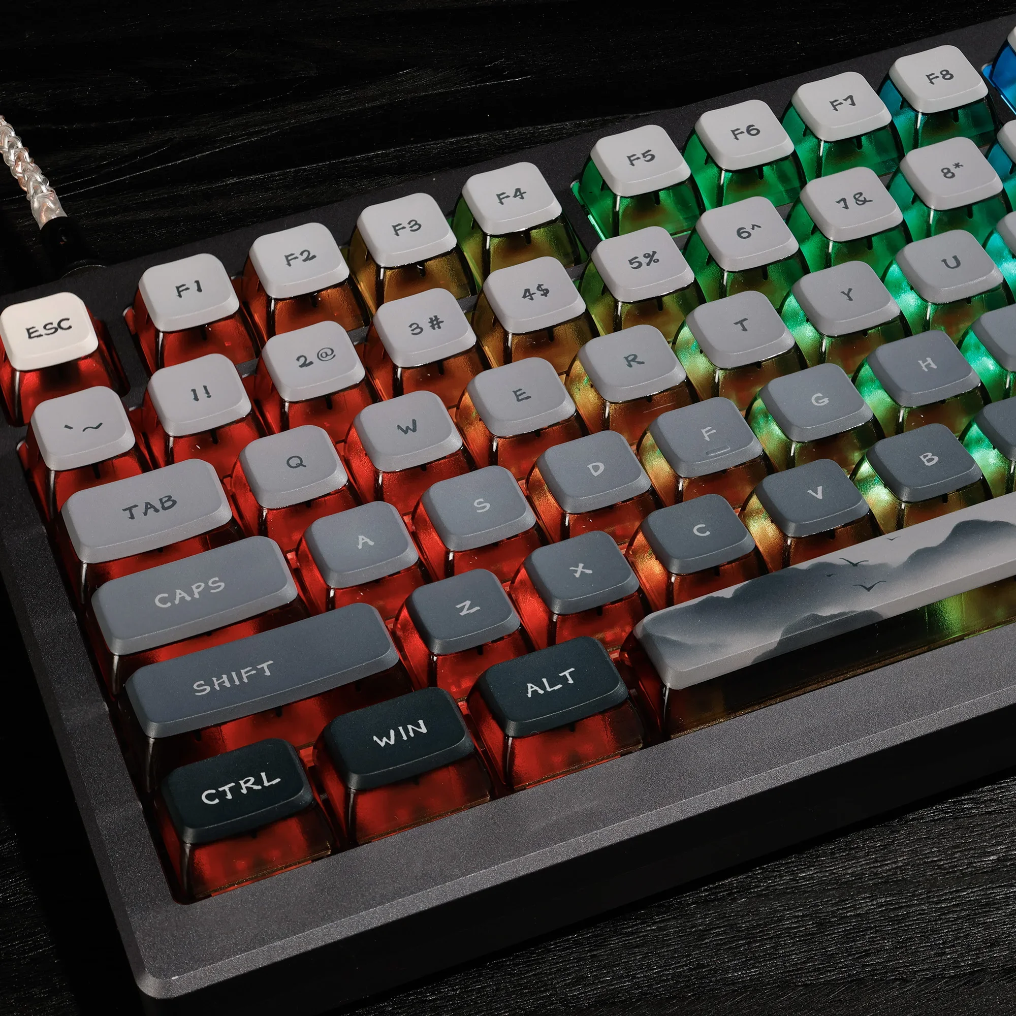 

Пейзажные прозрачные колпачки для клавиш XDA, двойные кожаные колпачки для ключей из ПБТ с молоком, горячая сублимация, 108 клавиш ASA