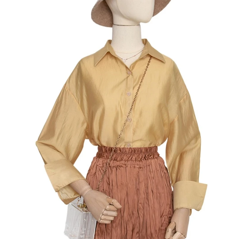 

New Fashion Spring Summer Loose Shirts Women Lapel Solid Color Lyocell Blouse Fashion Temperament Thin Tops Versatile Shirts