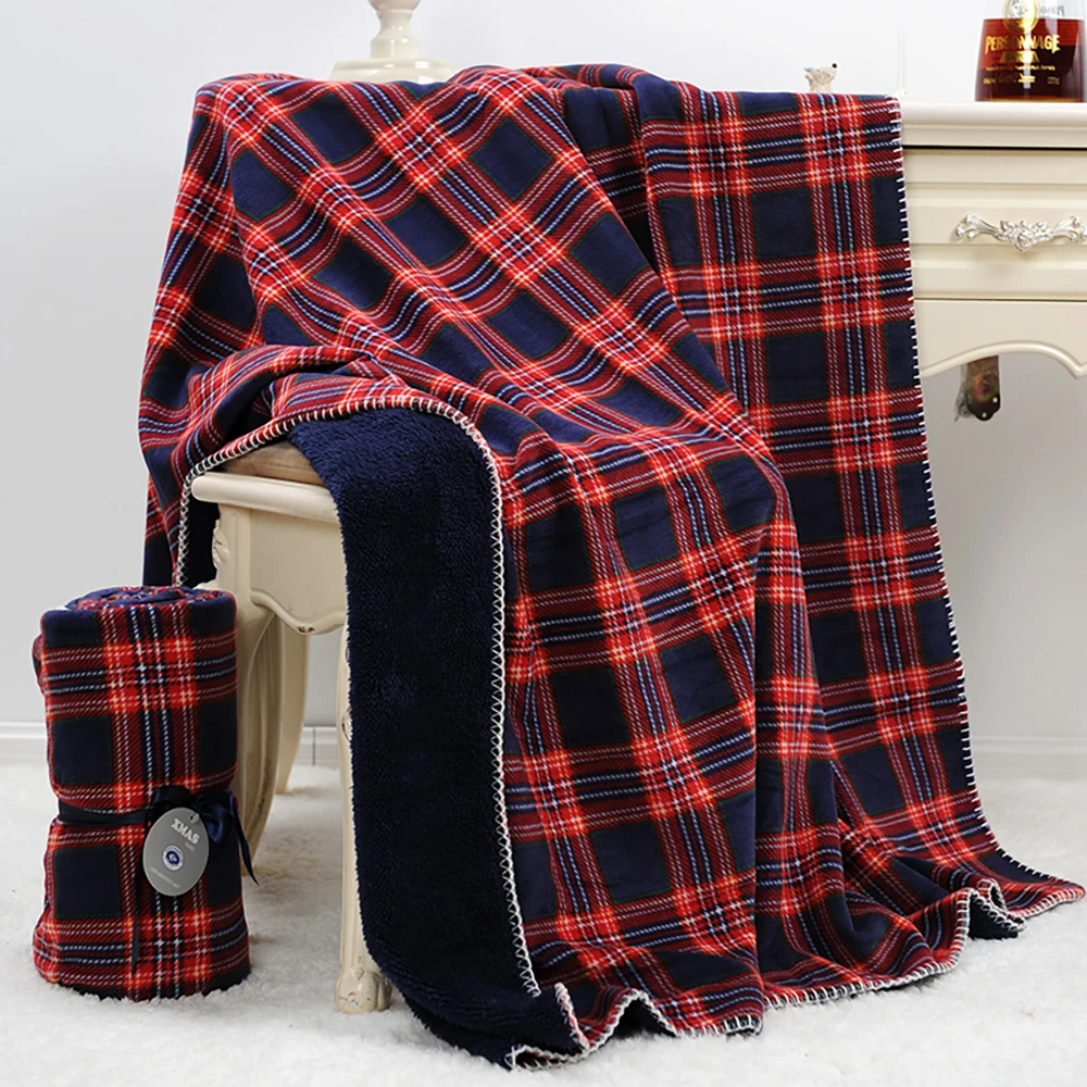 Christmas Throw Blanket Velvet Flannel Soft Plush Blanket Couch Sofa Bed Scottish Grid Blanket Winter Warm Wool Plaid Blankets