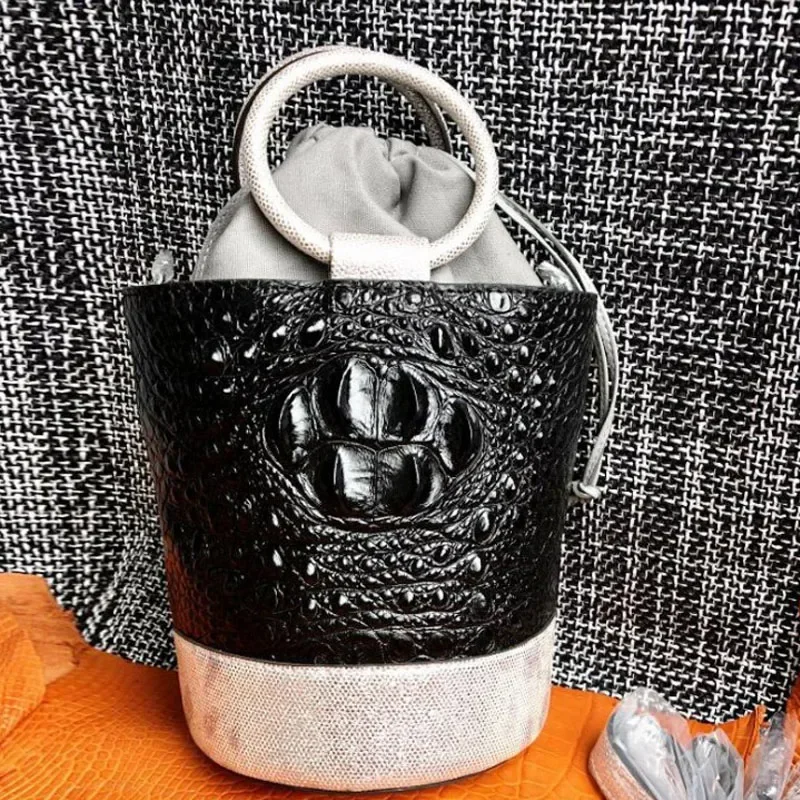 

ouruili New s crocodile skull leather women handbag lady bag solid color bucket bag crocodile skin