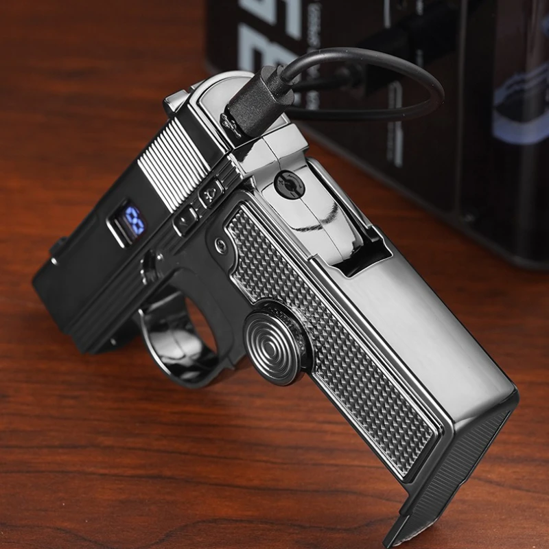 2026 Windproof Gas Electric Dual Use Laser Lighter Metal Inflatable Multifunctional Folding Rotary Lighter Men's Smoking Gift