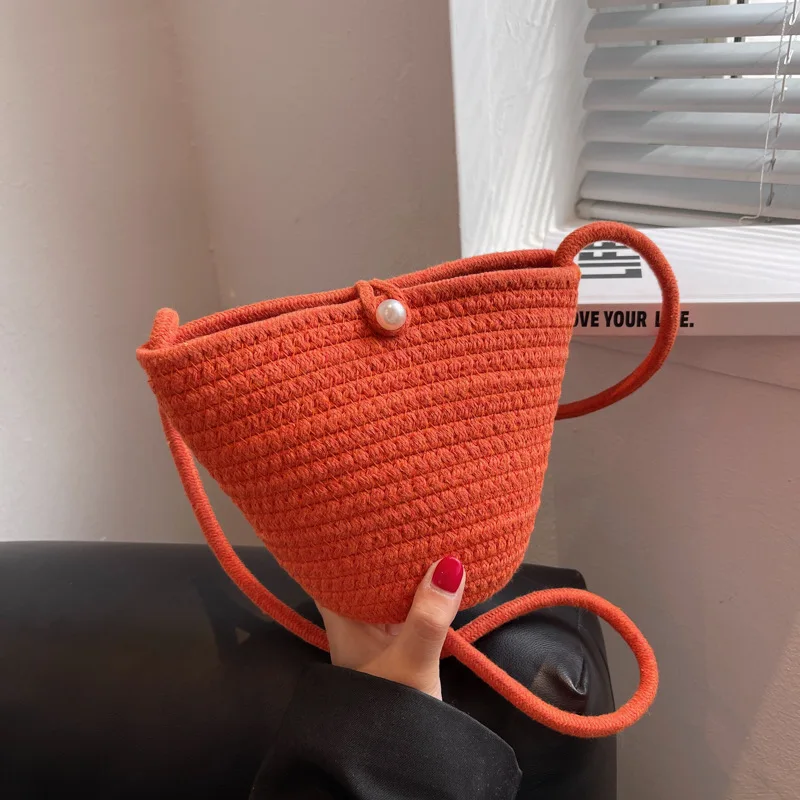 Casual Cotton Woven Women Handbag Small Weaving Shelll Summer Beach Bag Shopper Tote Ladies Travel Shoulder Crossbody Bags