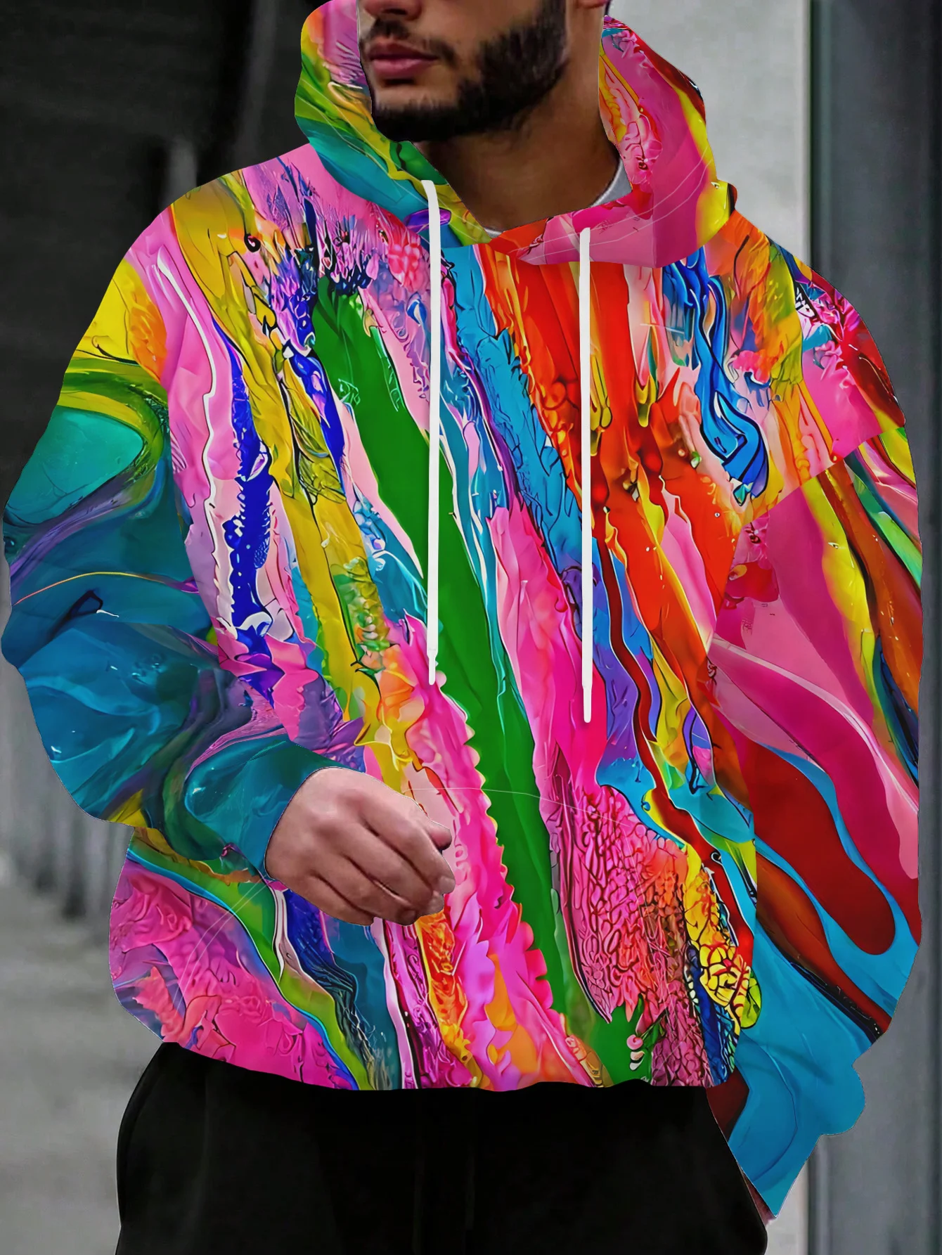 Men's Hoodie Autumn 3D Print Colorful Abstract Paint Splash Art Pullover Streetwear Casual Sweatshirt Men Clothing