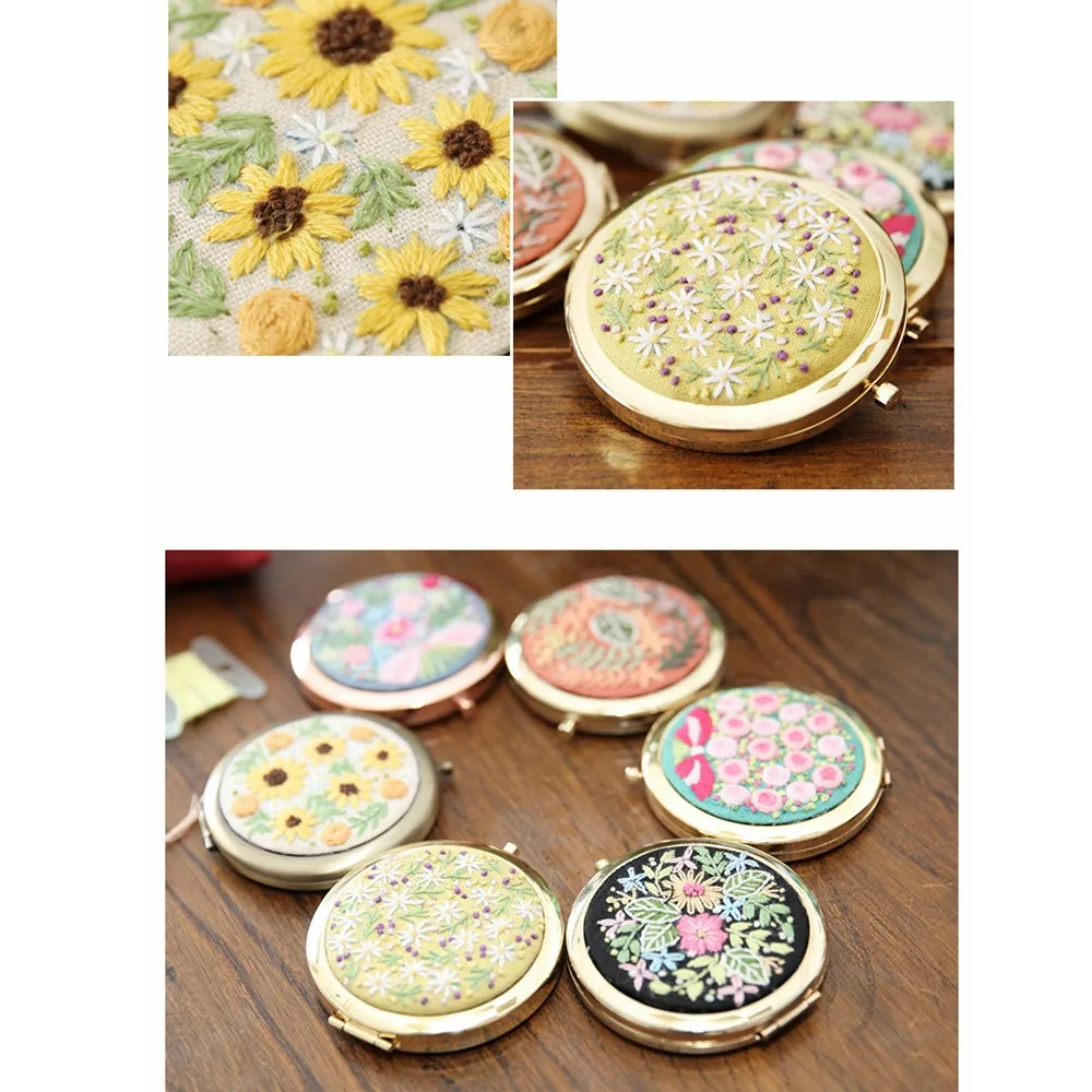 Mini DIY Makeup Mirror Round Foldable Embroidered Makeup Mirror Double-Sided Mirror Handcraft Needlework Cross Stitch Kit