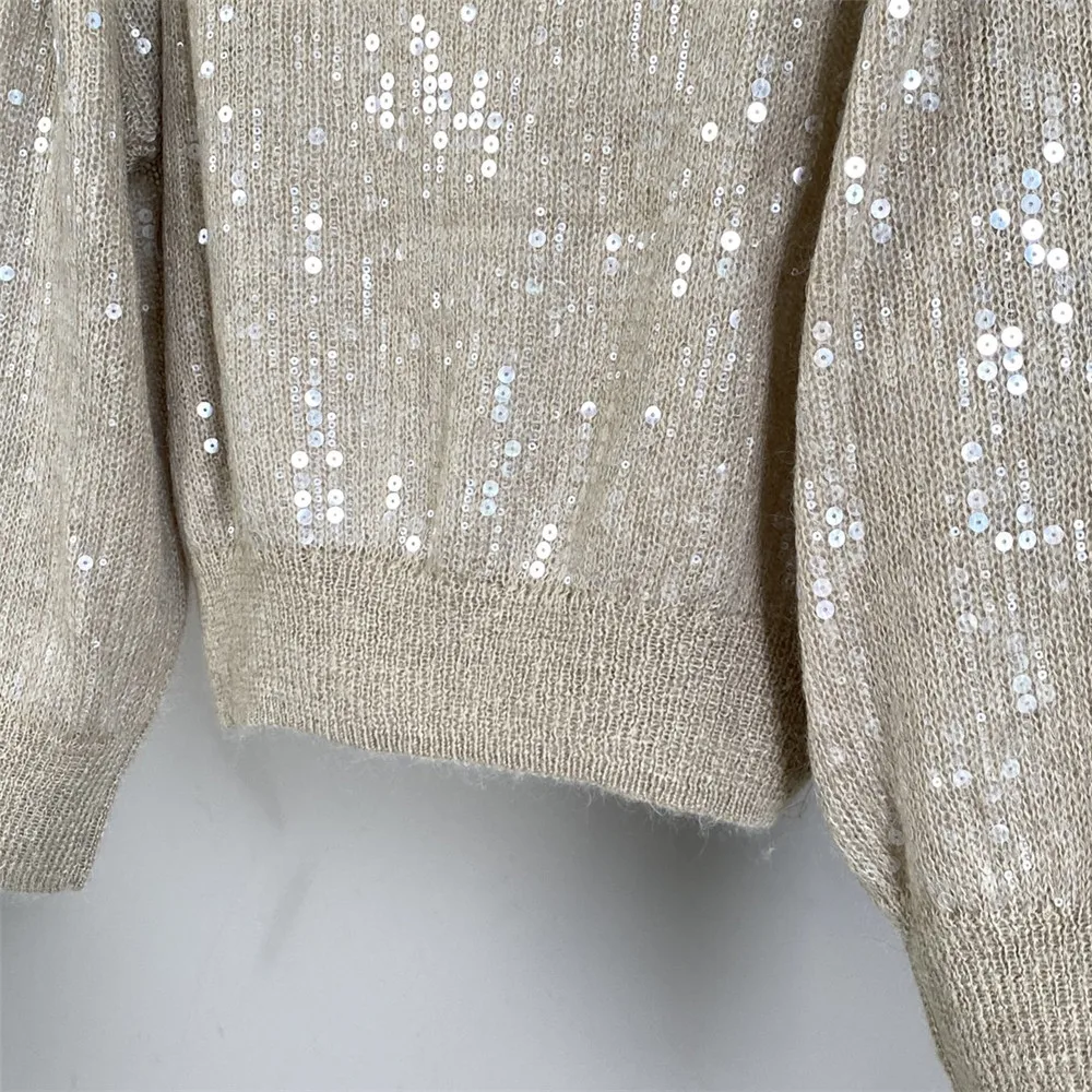 25 Early Autumn New Women's Sequines V-neck Wool Blend fluffy Soft Versatile Top