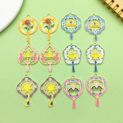 10/12pcs Exquisite Colorful Enamel Fan Design Charms Alloy Hollow Pendants for DIY Bracelet Necklace Jewelry Making Accessories