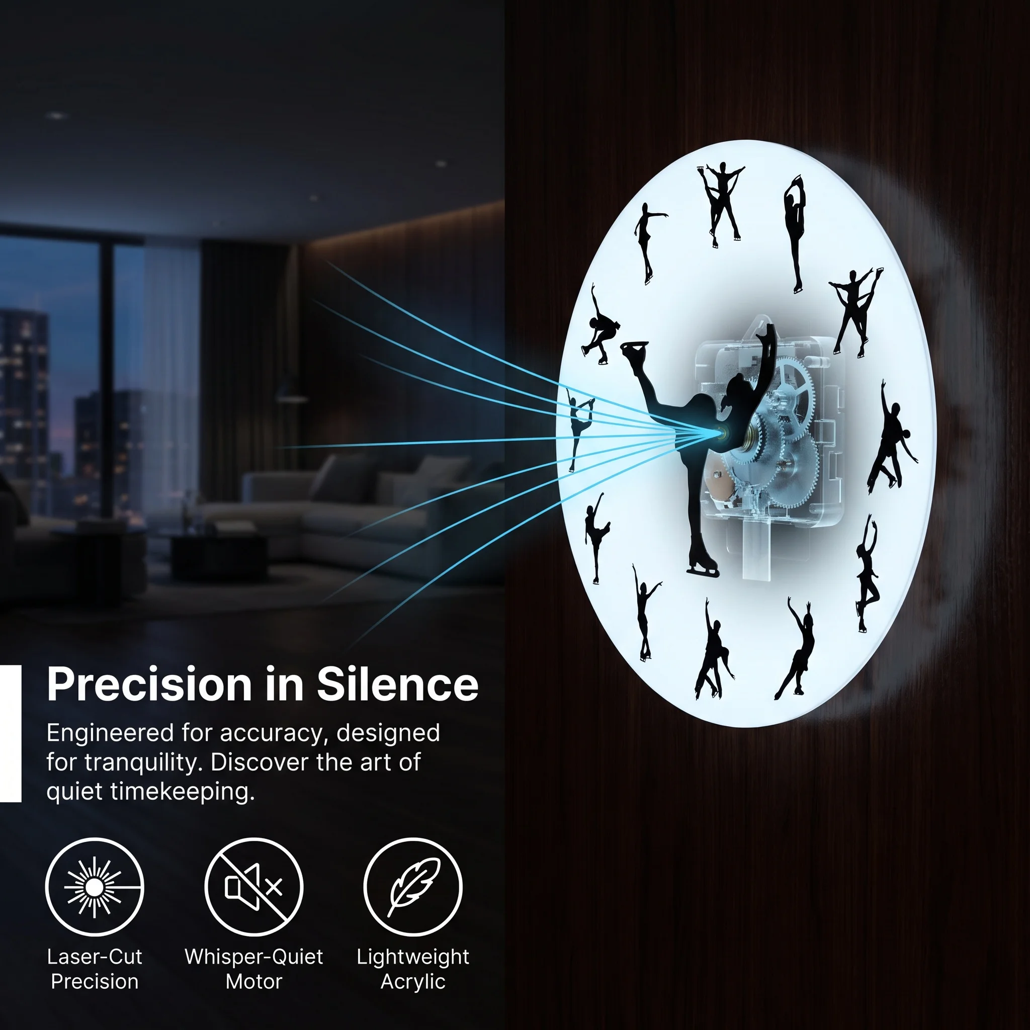 Ice Skating Wall Clock Figure Skater Figurine Clock Hands for Skating Club Ice Rink Lounge Winter Sports Home Decor Wall Clock