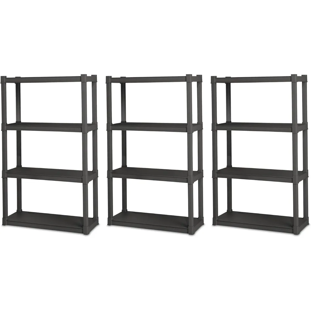 

3-Pack 4 Shelf Unit, Heavy-Duty Shelving Storage and Utility Rack - Standing Plastic Organizer Shelves for Kitchen, Bathroom, a