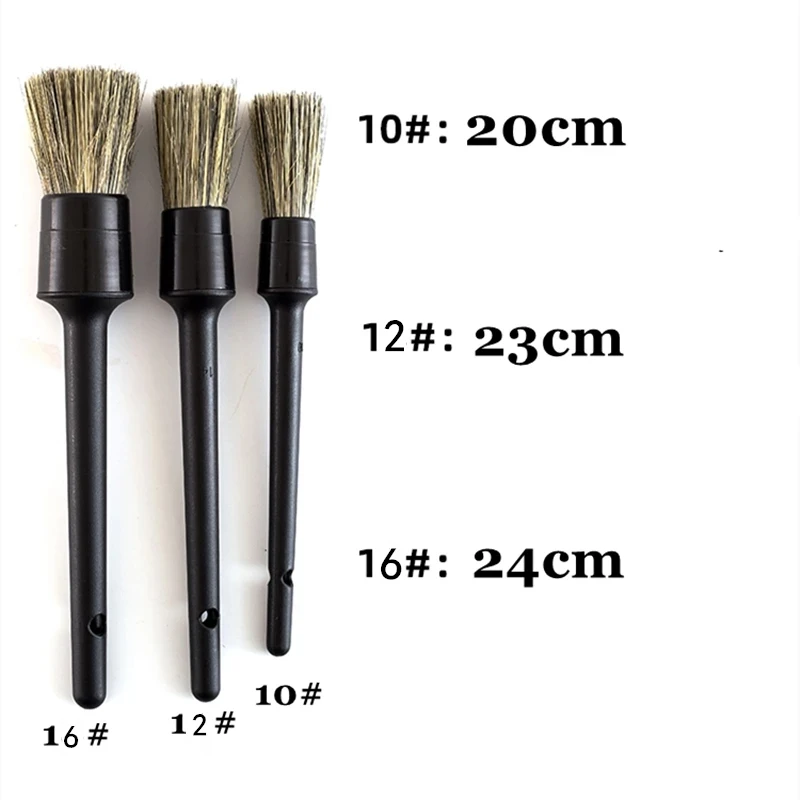 3 Pcs Natural Boar Hair Car Detailing Brush Set Soft Bristle Car Cleaning Brush Kits Tire wheel Wash Exterior Accessories