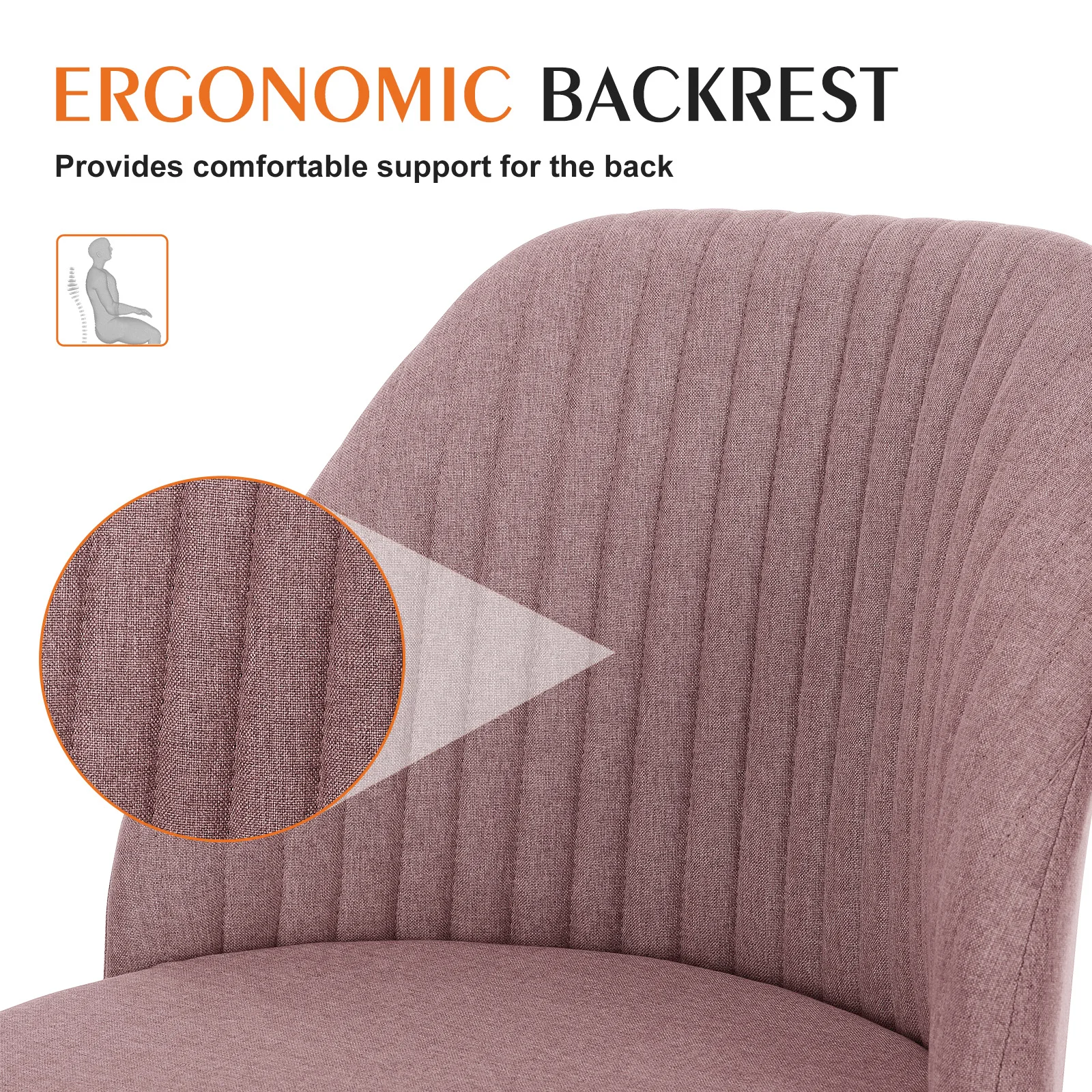 Compact vanity desk chair tucked completely under light wood desk frame