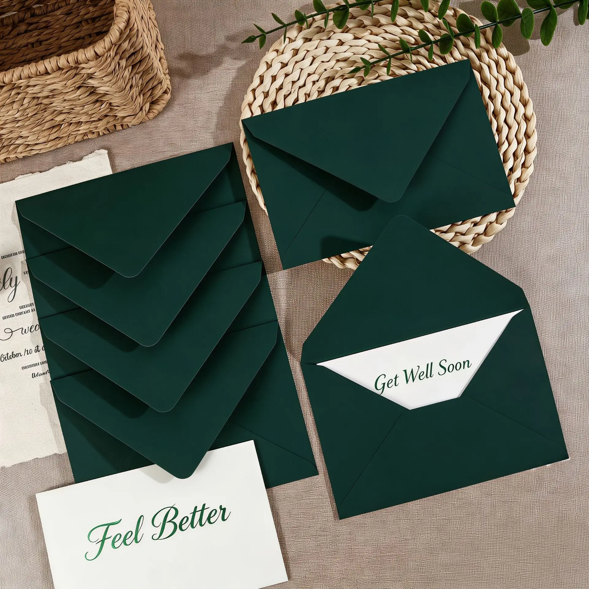 50pcs/lot 16.5x11cm Green Envelopes for Wedding Invitations Business High-grade 250g Paper Stationery Supplies Storage Bag