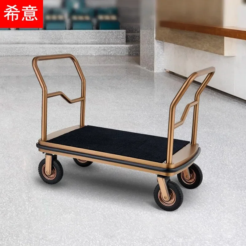 Hotel lobby luggage cart hand push stainless steel silent wheel concierge wedding shop hand pull luggage
