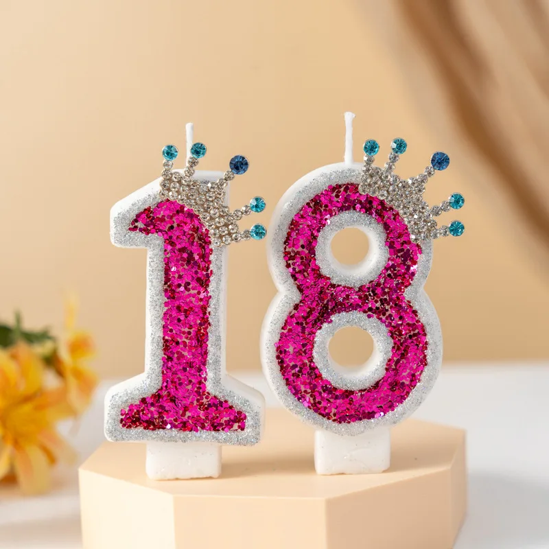 High-end creative rose red gemstone crown digital birthday candle cake party atmosphere decoration
