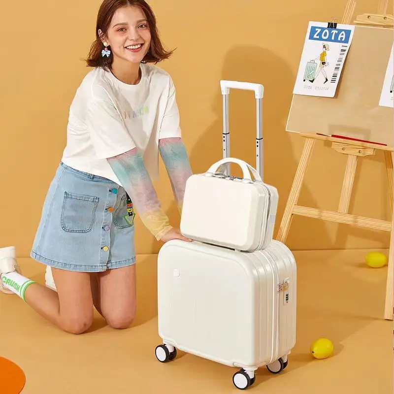 18 inch cabin suitcase, cute small lightweight suitcase fo girls and children, 20 inch trolley suitcase, mother and son suitcase