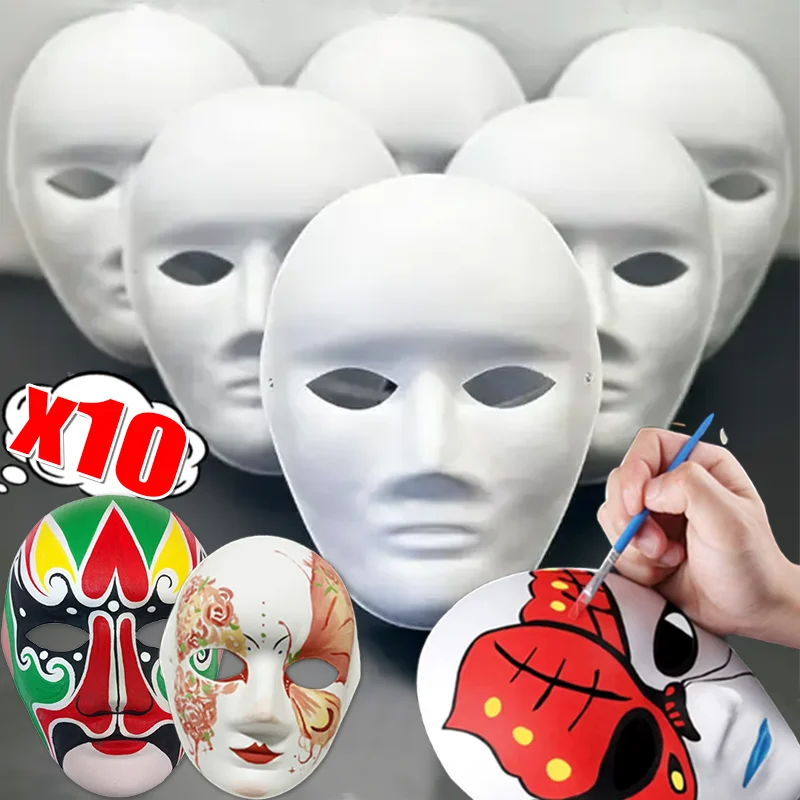 10 pièces Halloween bricolage fête visage d'horreur complet femmes hommes masques papier blanc blanc Cosplay peintable Couple demi Mache enfants artisanat
