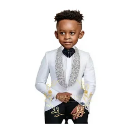 Wedding Boy Suits Tuxedos High Quality Flower Boy Wear Beadding Crystal Shawl Lapel Formal Kids Suit Blazer Pants