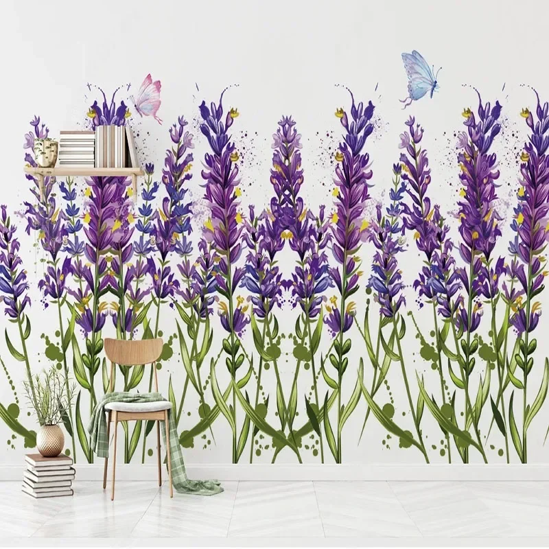 

Custom Mural 3D Idyllic Hand-Painted Purple Lavender Background Wall Wallpaper Mural Home Papel De Parede papel pintado de pared