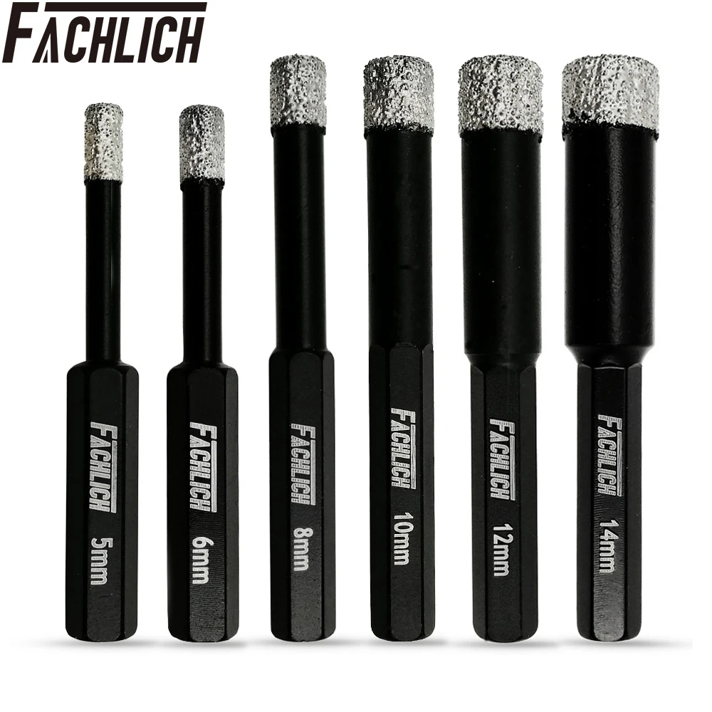 FACHLICH 1pc Dia5/6/8/10/12/14mm Diamond Drill Core Bit Hex Shank Drilling Bits Tile Porcelain Marble Angle Grinder Hole Saw