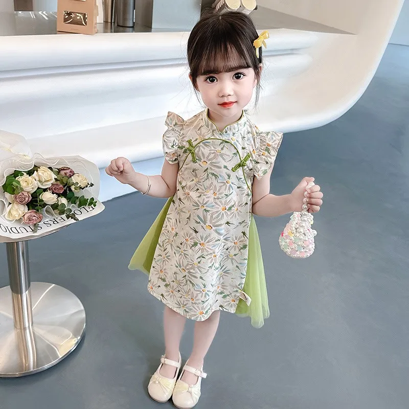 Girls' Breathable Cheongsam Dress Children's 2026 New Qipao Dress Creative Kids' Trend Ancient Performance Costume Dress LJ641
