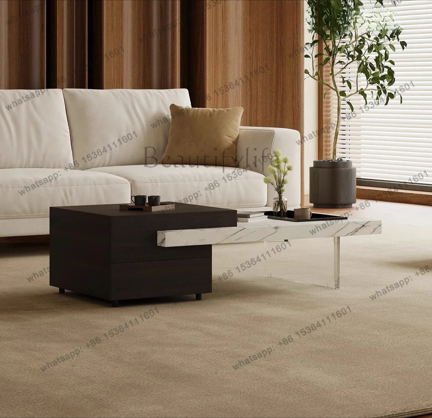 

household living room rectangular marble tea table American medieval style high-end coffee table