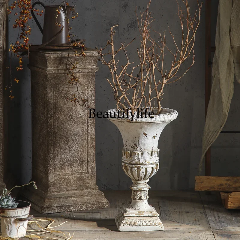 A4567White retro vase, antique Zen floor-to-ceiling large vase, high-end dried flower utensils, homestay ornaments