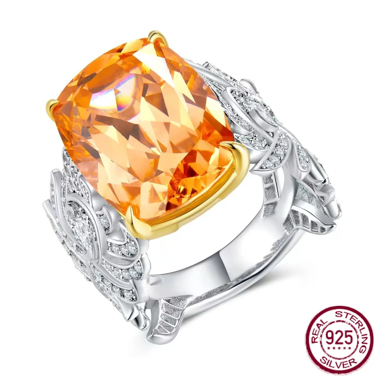 

New popular s925 silver full diamond 12 carat precision version feather luxury luxury fashion ring wedding jewelry