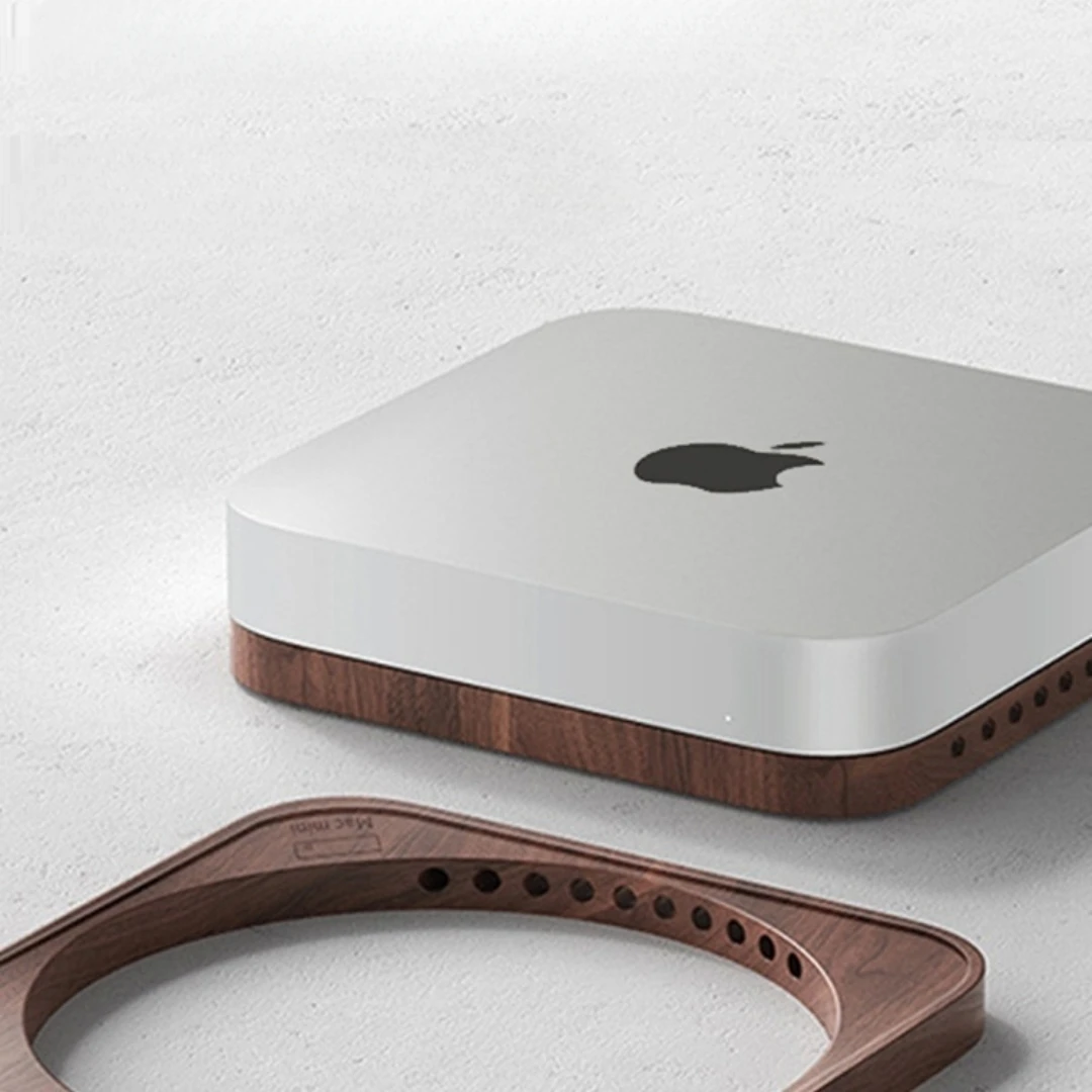 

2-in-1 Wooden Cooling Dock for Mac mini / Mac Studio – Handcrafted Desktop Heat Sink Base