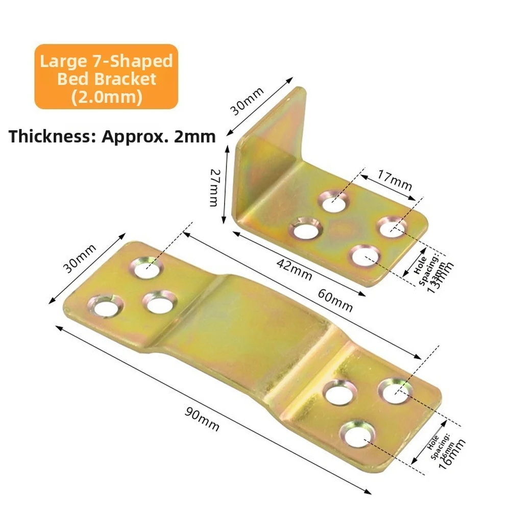 For Home Improvement Bed Frame Brackets Metal Connectors Iron Construction 90*30mm Plate 2mm Thickness 2PCS Pack