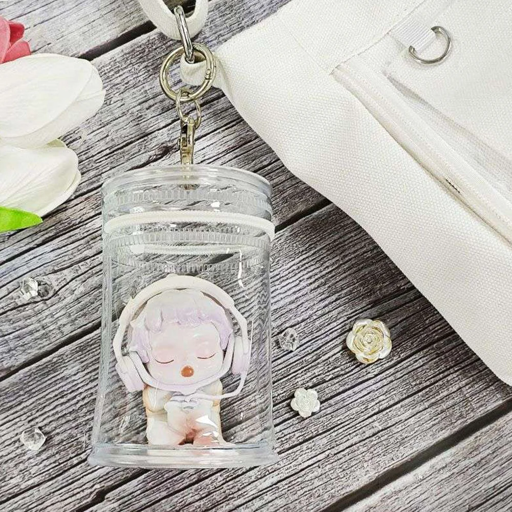 Dustproof Barrel-shaped Mystery Box PVC Organizer Transparent Storage Box Doll Bag Organization With Keychain Case 9.5*7*6.5cm