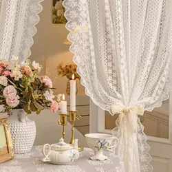 French Retro Lace Tulle Curtain For Bedroom Balcony American Pastoral White Lace Veil Sheer Panel Partition Door Drapes Custom