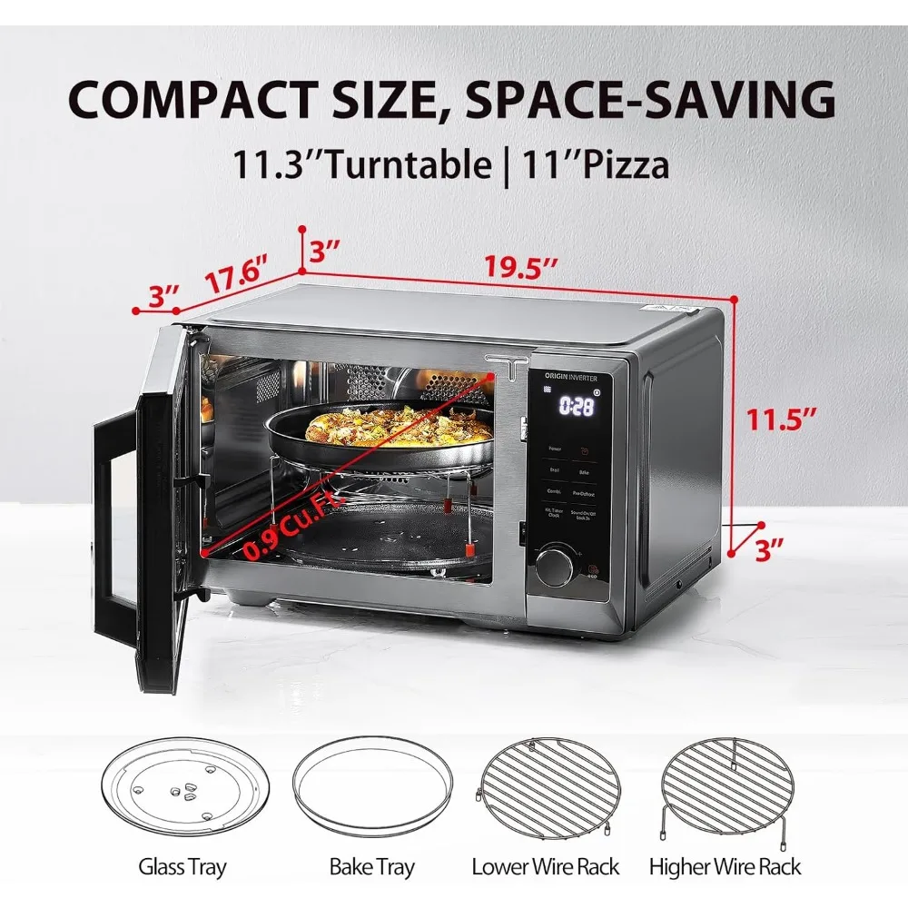 Forno De Microondas Com Inversor, Combo De Fritadeira Saudável, Convecção De Bancada, Som De Mesa Turntable ligado e desligado, 6 em 1, 11,3 em