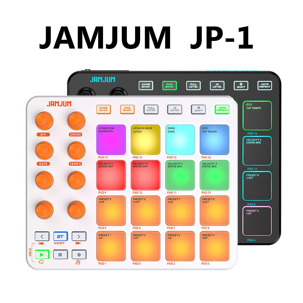 jamjum-jp-1-wireless-midi-controller-pad-16-rgb-pads-8-knobs-20h-battery-bluetooth-usb-c-customizable-rgb-lighting