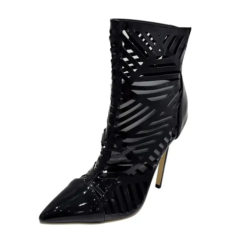 

2024 New European And American Fashion Hollow Pointed High-Heeled Boots Thin-Heeled High-Heeled Sexy Women's Cool Boots