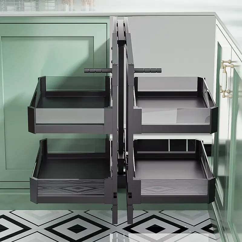 360 Degree Rotating Corner Cabinet Organizer Double Layer Storage Rack Pull Out Kitchen Pantry Shelf for Pots and Pans Heavy