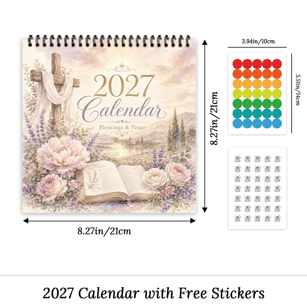 1pc 2027 Christian Faith Wall Calendar,12‑Month Planner,Gift For Back‑to‑School,Christmas,New Year,Free Stickers Included
