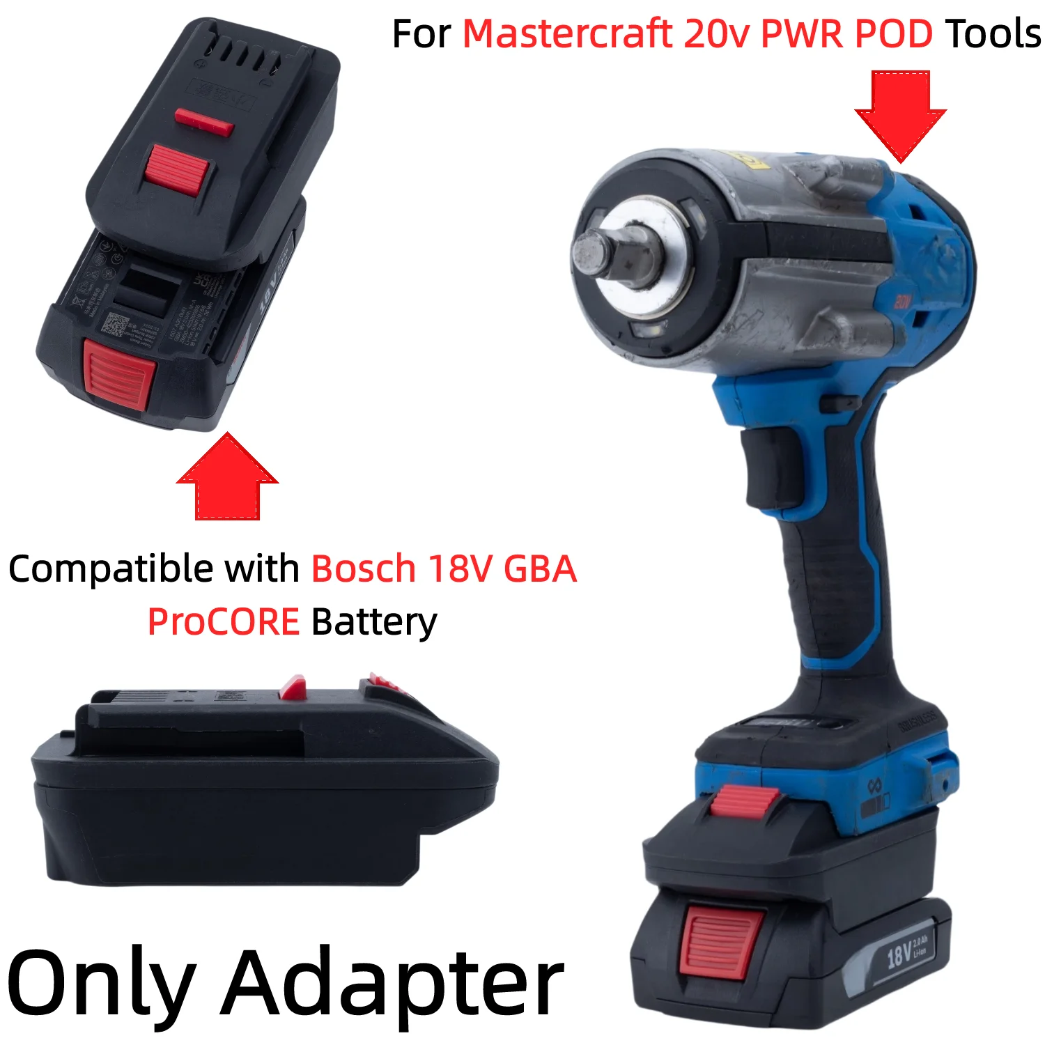 Battery Adapter for Bosch 18V GBA ProCORE Li-ion Battery To Mastercraft 20v PWR POD Cordless Drill Impact Wrench(Only Adapter)