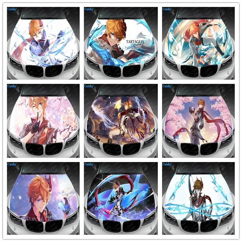 

Tartaglia - Genshin Impact Anime Car Hood Vinyl Stickers Wrap Vinyl Film Engine Cover Decals Sticker Universal Fit Any Car