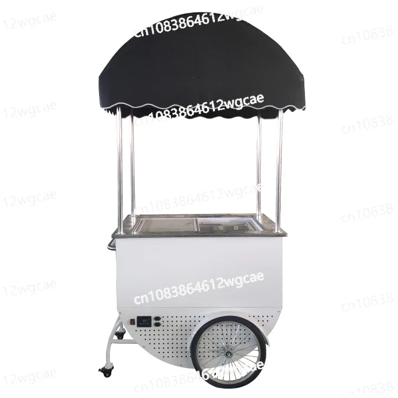 2023 New Commercial Display Cooler Ice Cream Gelato Cart with Umbrella Mobile Hand Push Vending Cart for Sale