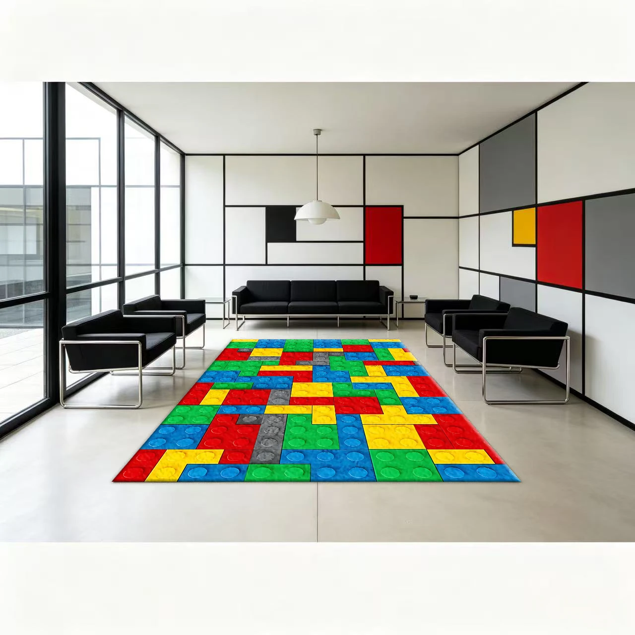 Colorful Building Block Puzzle Carpet Brick Toy Style Non-Slip Floor Carpet for Kidsren's Playroom and Bedroom