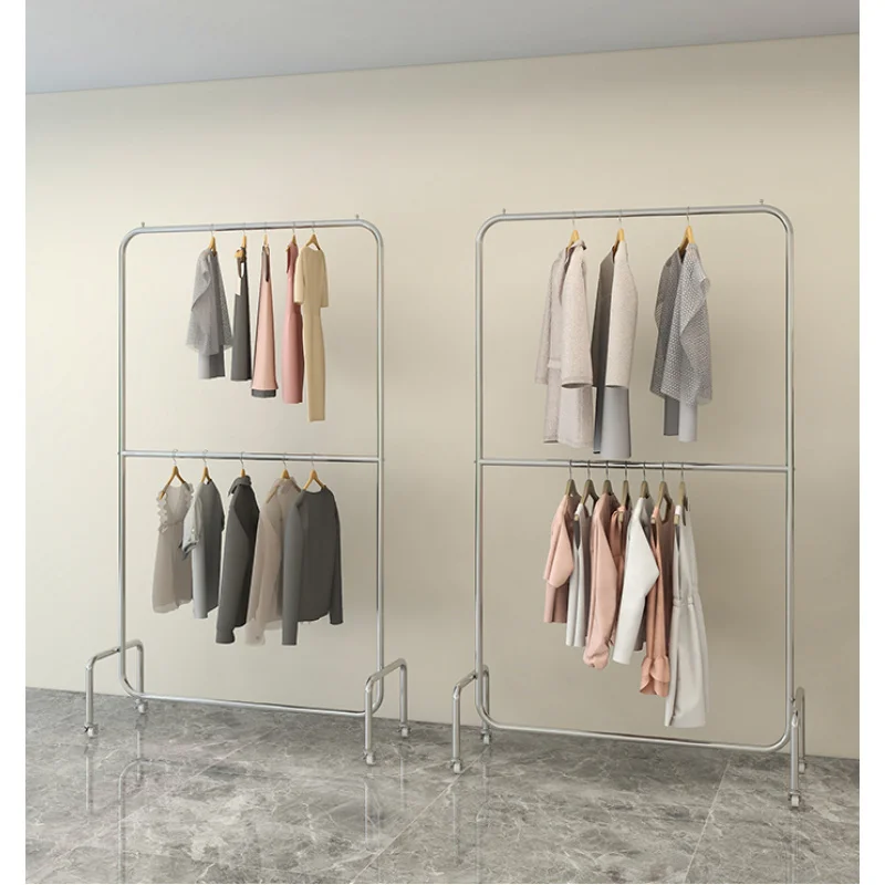 custom.Clothing Display Stand High-grade Stainless Steel Clothes Coat Hanger Standing Space Saving Clothing Rack Adjustable Disp