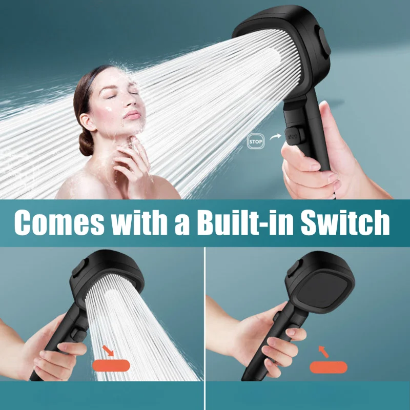 

Pressurized Shower Head Water Saving 5 Modes Adjustable High Pressure Showerhead Handheld Spray Hangable Bathroom Accessories