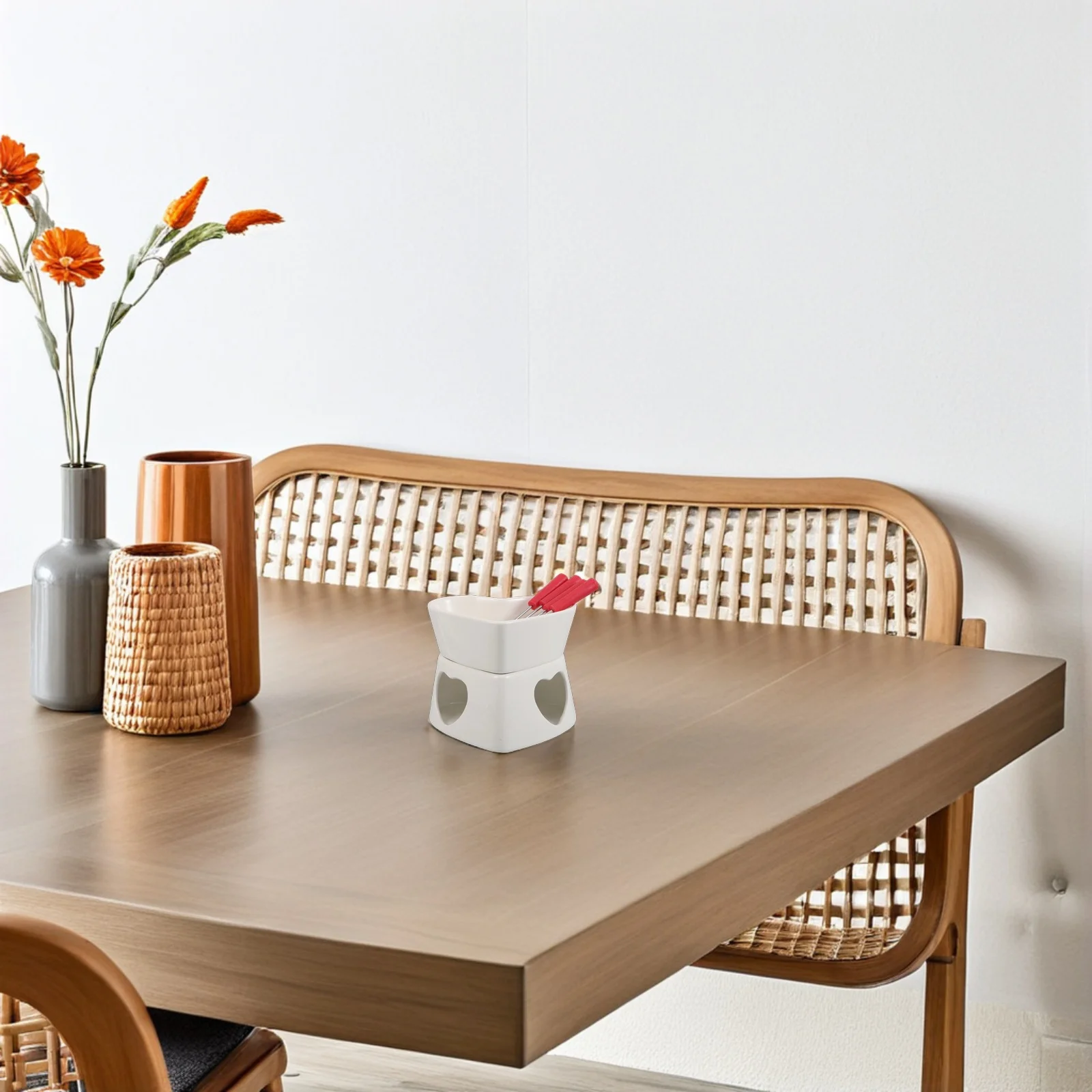 

1Set Ceramic Butter Warmer Heart Shaped Fondue Pot Chocolate Cheese Melting Cup Seafood Hot Pot Dessert Fire Boiler