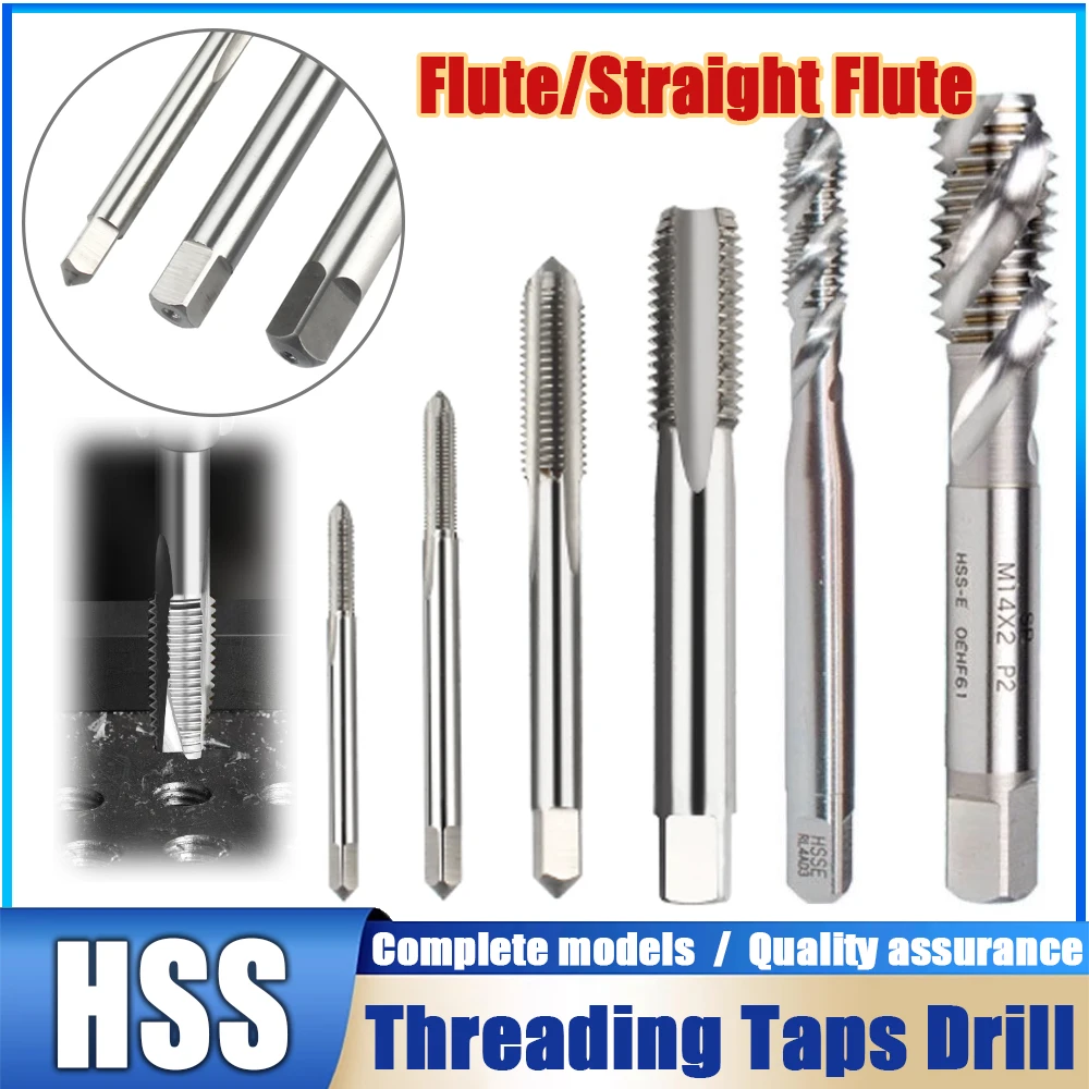 

HSS Spiral Flute/Straight Flute Screw Threading Taps Drill Set M2 M3 M4 M5 M6 M8 M10 M12 M16 M20 M24 Tools for Machine Metals