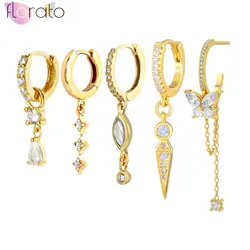 925 Sterling Silver Needle Multi-Shape Crystal Chain Long Hoop Earrings for Women Exquisite High End Party Jewelry Accessories
