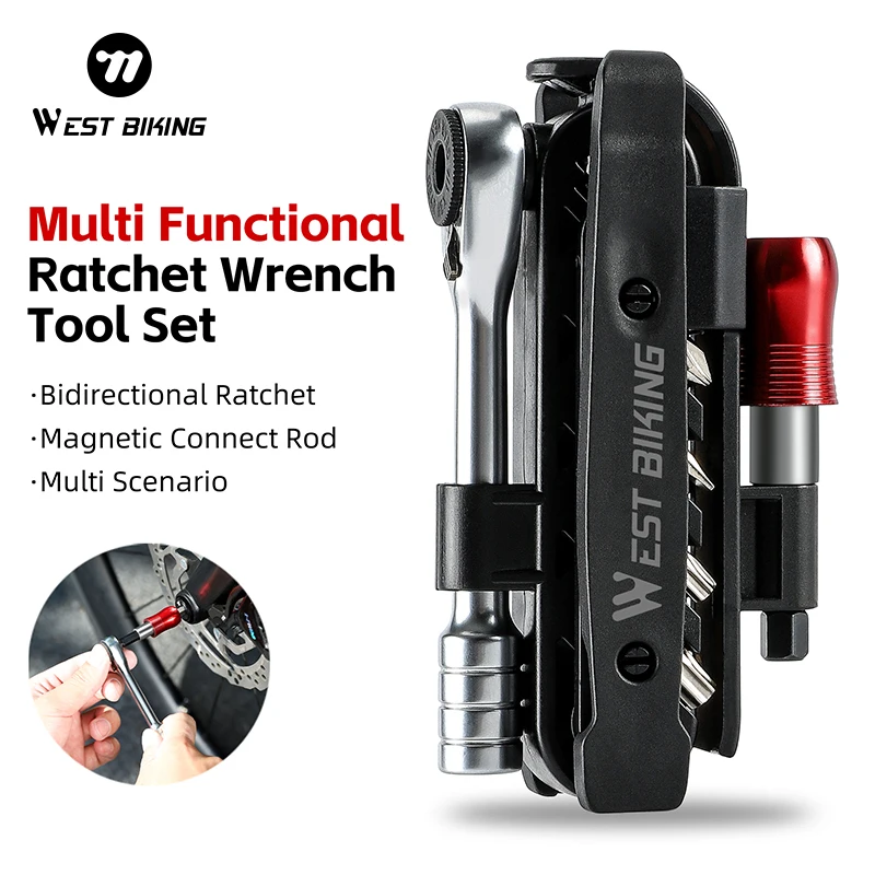 WEST BIKING Portable Ratchet Wrench Kit Multifunction Bicycle Tools 14 In 1 Multitool Set Tyre Lever MTB Road Bike Gadgets