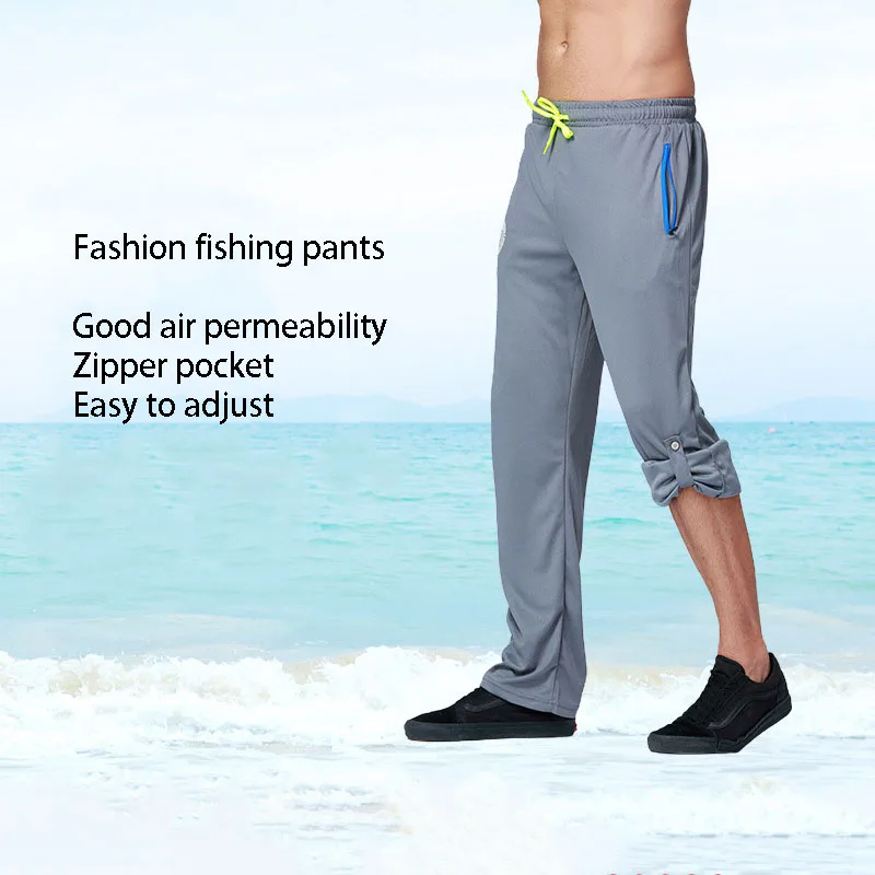 Summer Men's Fishing Pants Loose Breathable Long Sport Pants Sunscreen Leisure Outdoor Fishing Running Adjustable Trousers